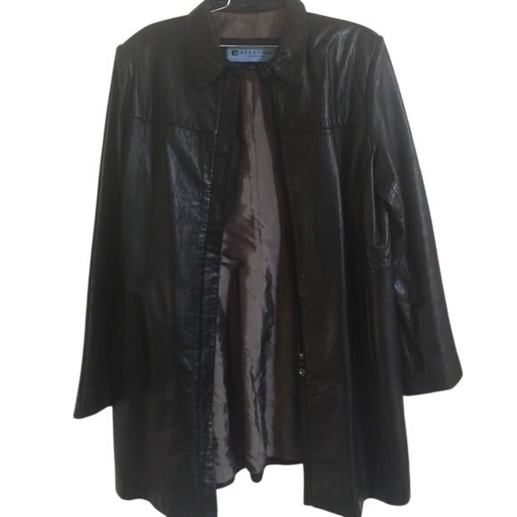 Reaction Kenneth Cole Jackets & Blazers - Reaction Kenneth Cole Black Leather Trench Coat Full Length Women's Size L